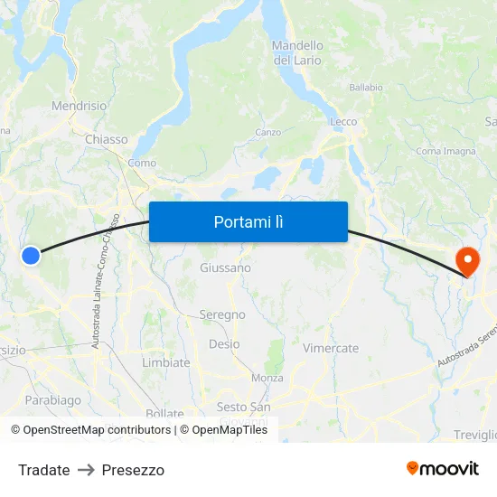 Tradate to Presezzo map