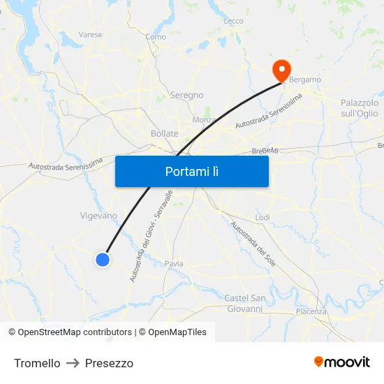 Tromello to Presezzo map