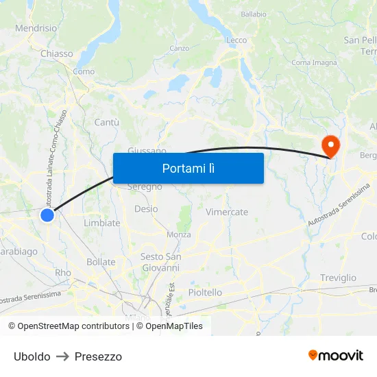 Uboldo to Presezzo map