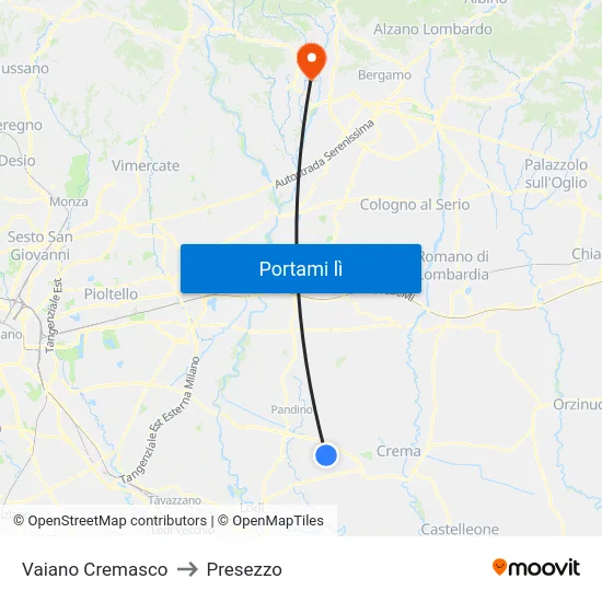 Vaiano Cremasco to Presezzo map