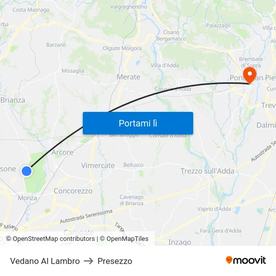 Vedano Al Lambro to Presezzo map