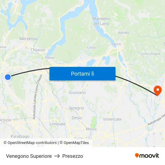 Venegono Superiore to Presezzo map