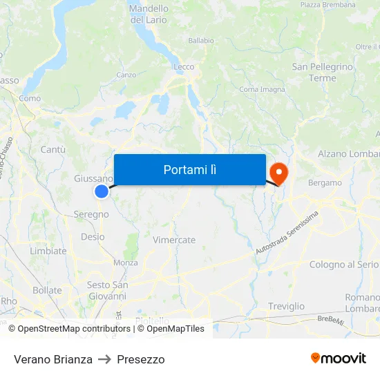 Verano Brianza to Presezzo map