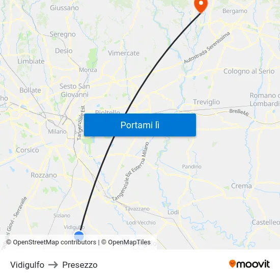 Vidigulfo to Presezzo map
