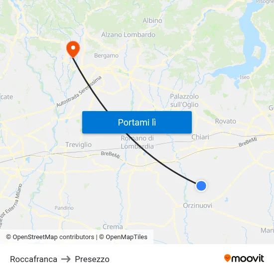 Roccafranca to Presezzo map