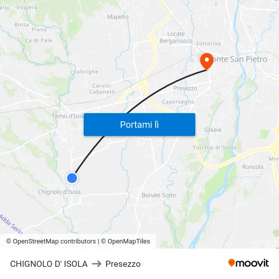 CHIGNOLO D' ISOLA to Presezzo map