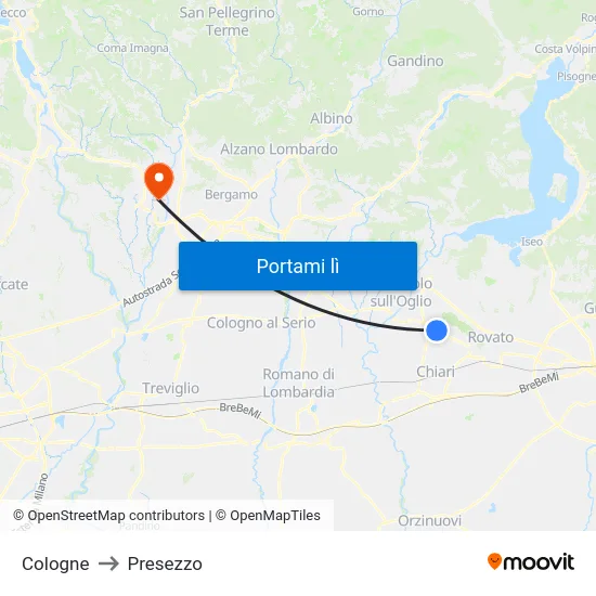 Cologne to Presezzo map