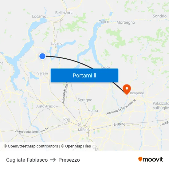 Cugliate-Fabiasco to Presezzo map