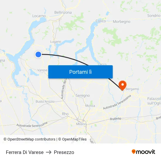 Ferrera Di Varese to Presezzo map