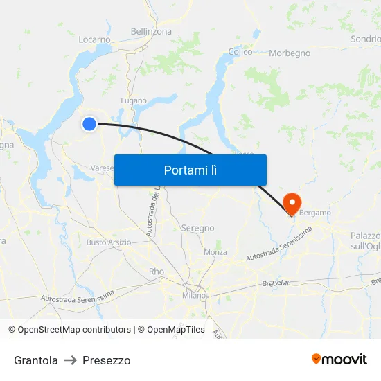 Grantola to Presezzo map