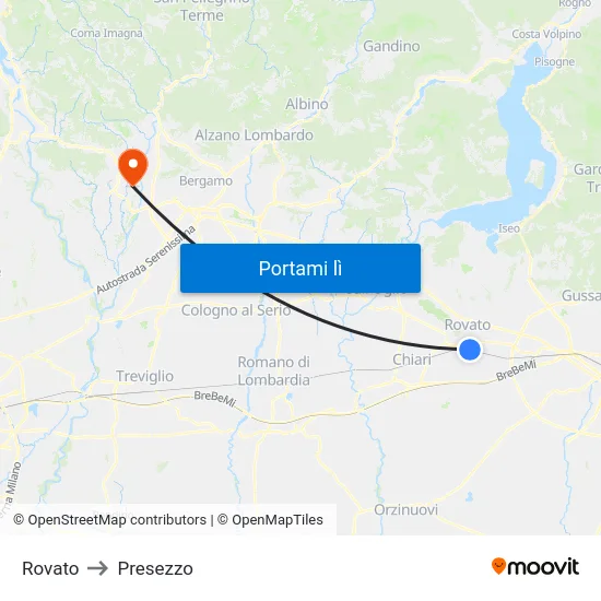 Rovato to Presezzo map