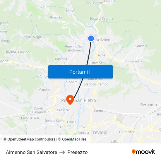 Almenno San Salvatore to Presezzo map
