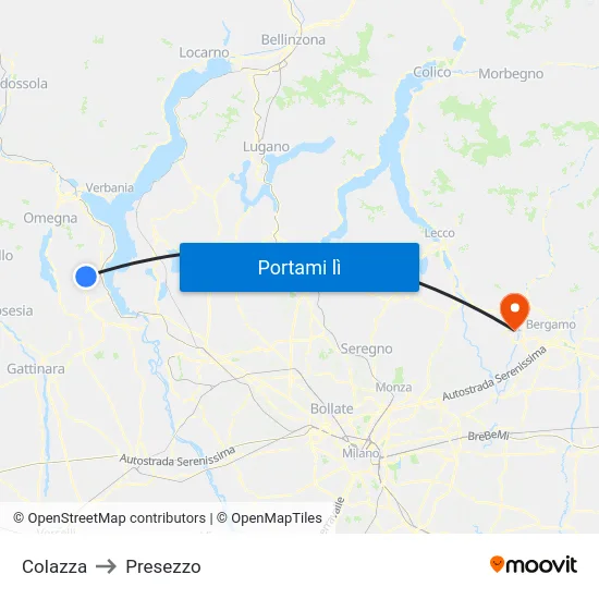 Colazza to Presezzo map