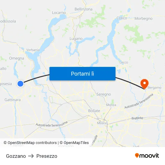 Gozzano to Presezzo map