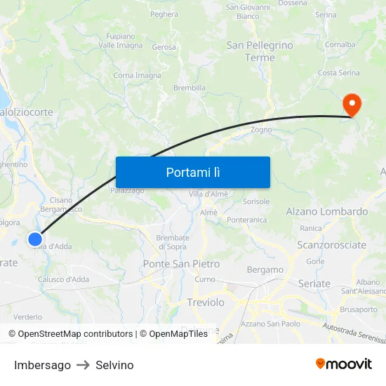 Imbersago to Selvino map