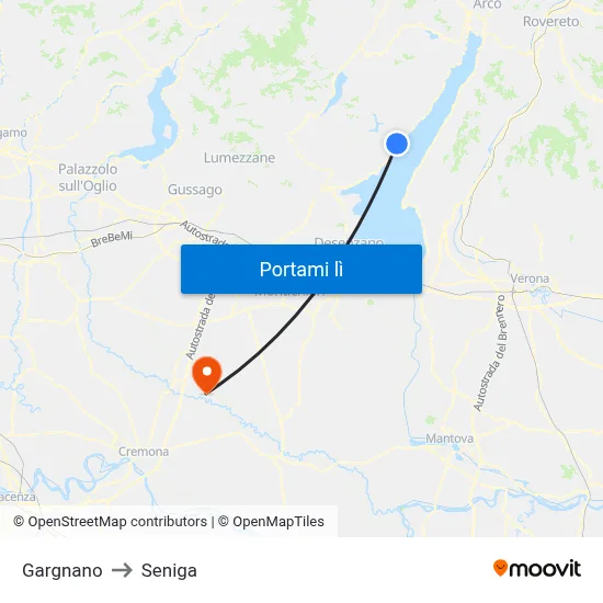 Gargnano to Seniga map