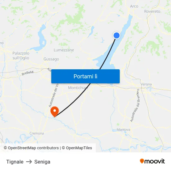 Tignale to Seniga map