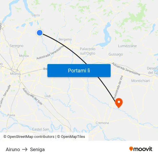 Airuno to Seniga map