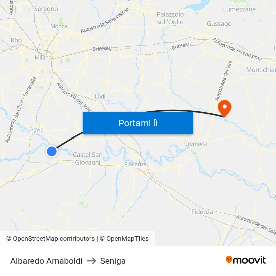 Albaredo Arnaboldi to Seniga map