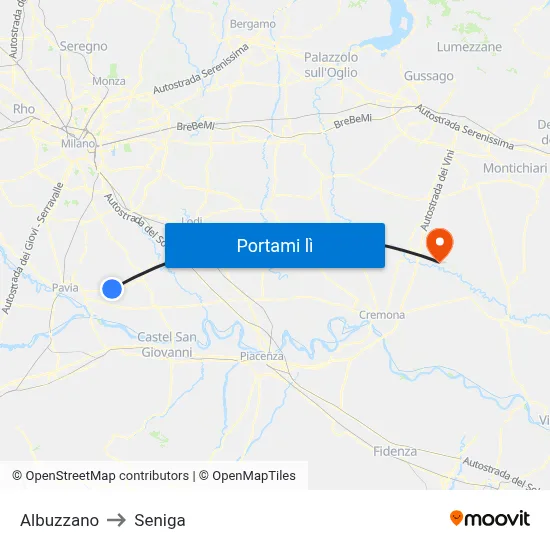 Albuzzano to Seniga map