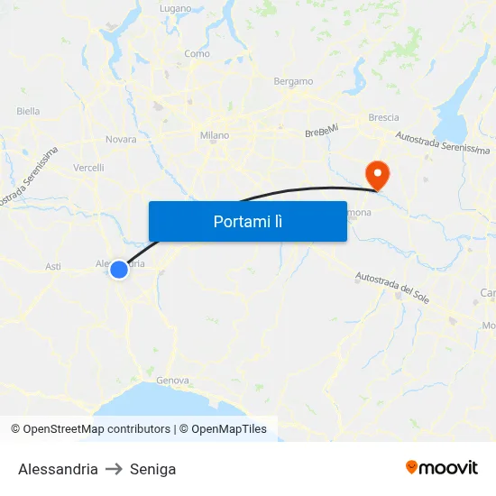Alessandria to Seniga map