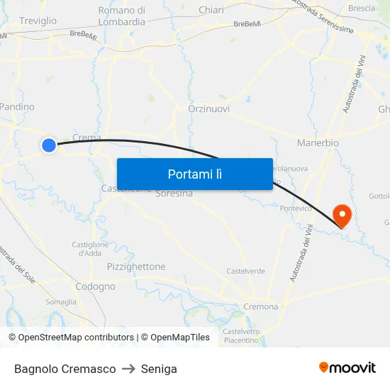 Bagnolo Cremasco to Seniga map