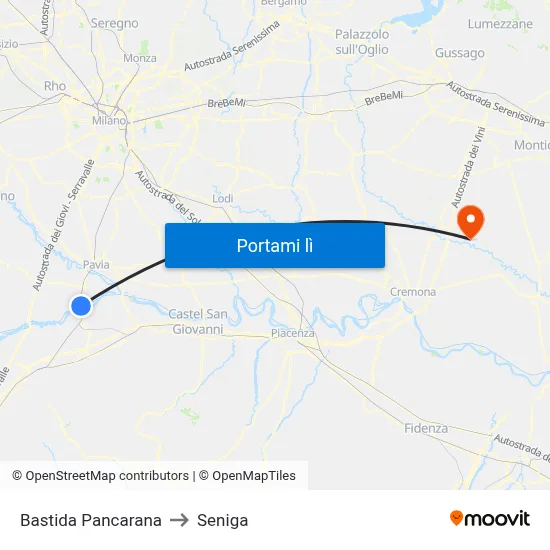 Bastida Pancarana to Seniga map