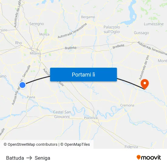 Battuda to Seniga map