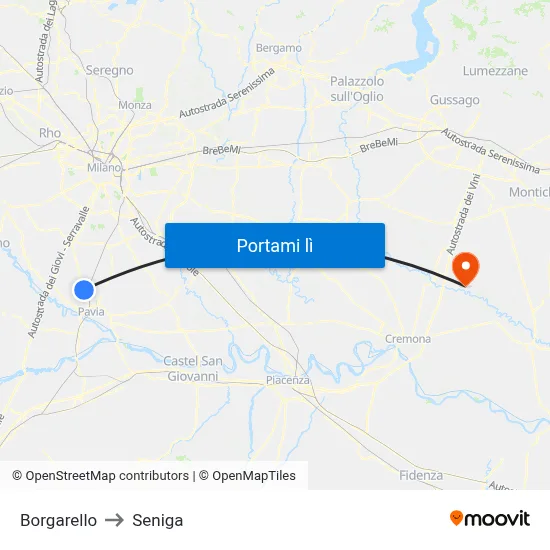 Borgarello to Seniga map