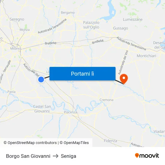 Borgo San Giovanni to Seniga map