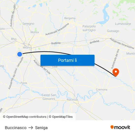 Buccinasco to Seniga map