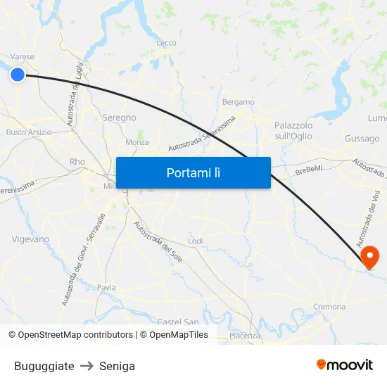 Buguggiate to Seniga map