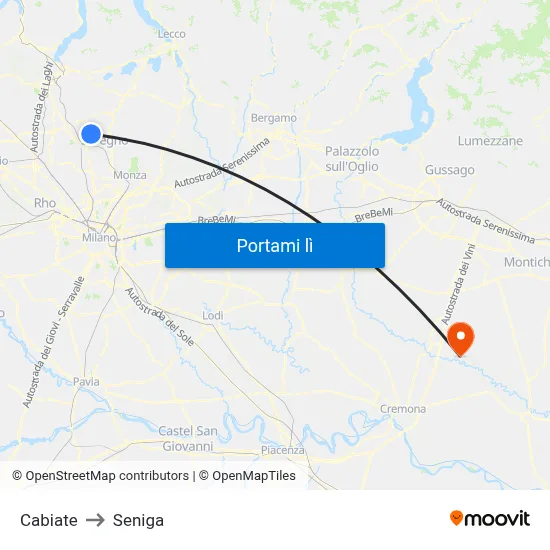 Cabiate to Seniga map