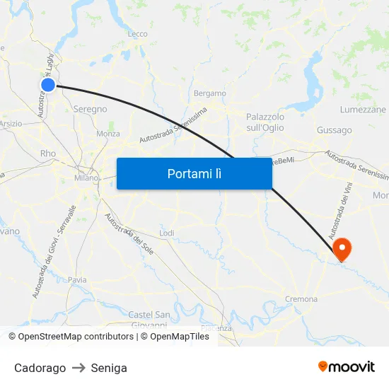 Cadorago to Seniga map