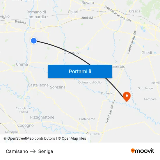 Camisano to Seniga map