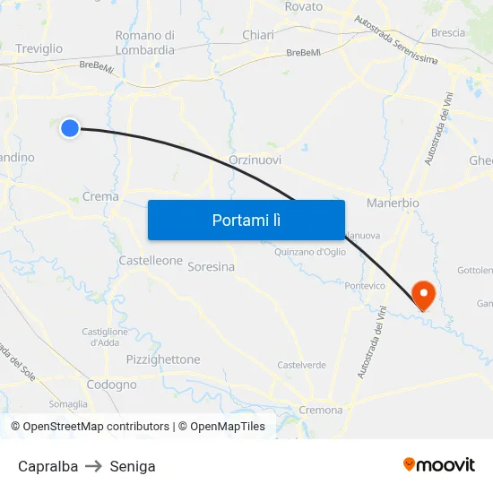 Capralba to Seniga map