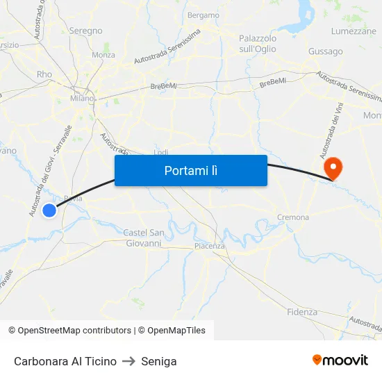 Carbonara Al Ticino to Seniga map