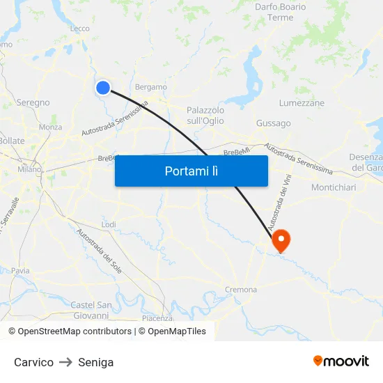 Carvico to Seniga map