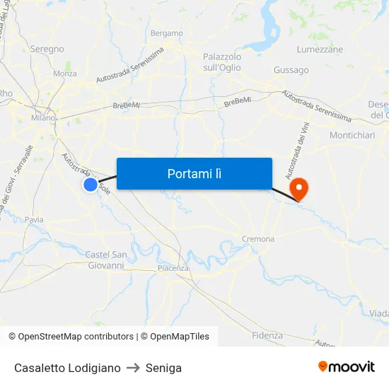 Casaletto Lodigiano to Seniga map