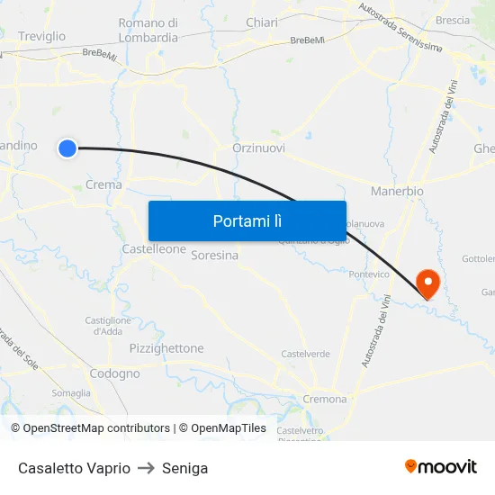 Casaletto Vaprio to Seniga map