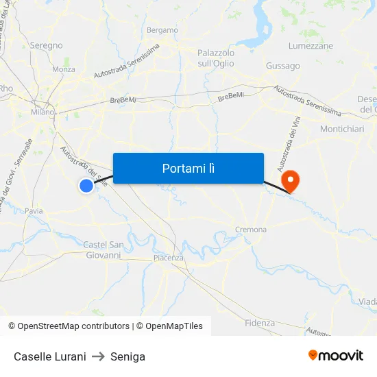 Caselle Lurani to Seniga map