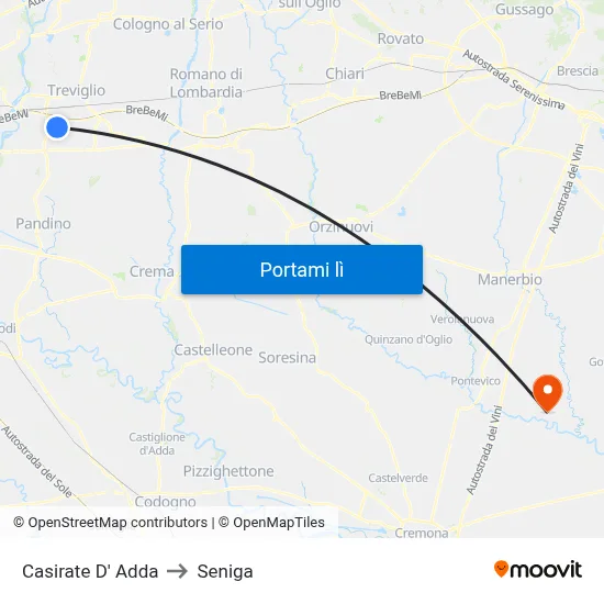 Casirate D' Adda to Seniga map