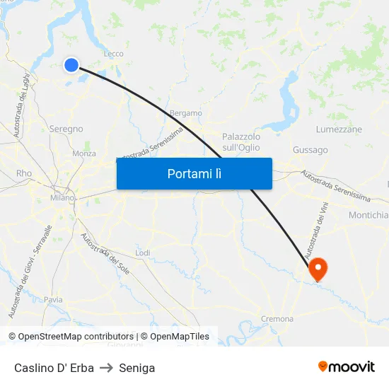 Caslino D' Erba to Seniga map
