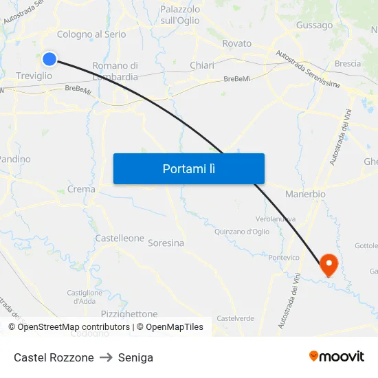 Castel Rozzone to Seniga map