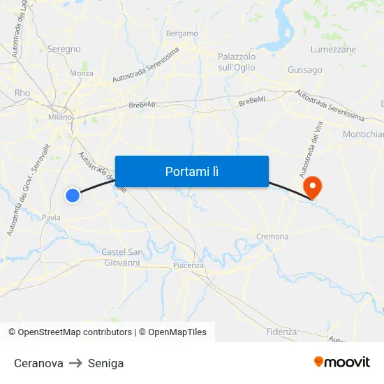 Ceranova to Seniga map