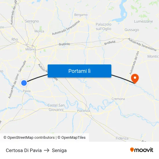 Certosa Di Pavia to Seniga map