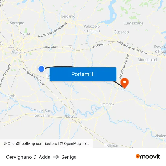 Cervignano D' Adda to Seniga map