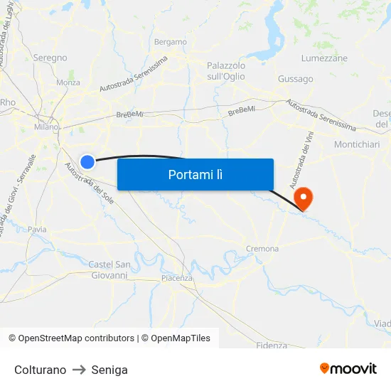 Colturano to Seniga map