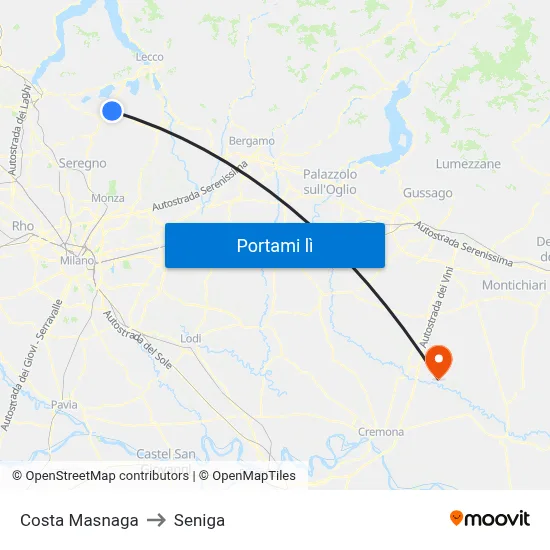 Costa Masnaga to Seniga map