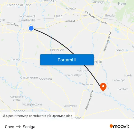 Covo to Seniga map